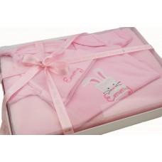 Personalised Baby Girl Embroidered Bunny Blanket Vest/Bodysuit & Hat Boxed Gift Set